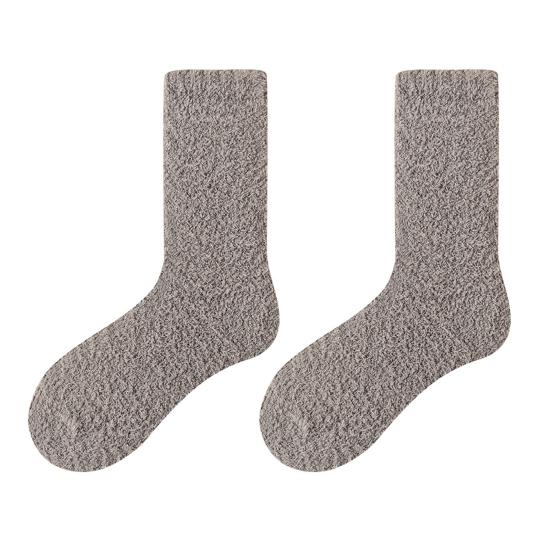 1 Pair Women Winter Socks Thickened Coral Fleece Mid-tube High Elasticity Wrapping Anti-slip Floor Socks Comfort Warmth Sleeping Socks