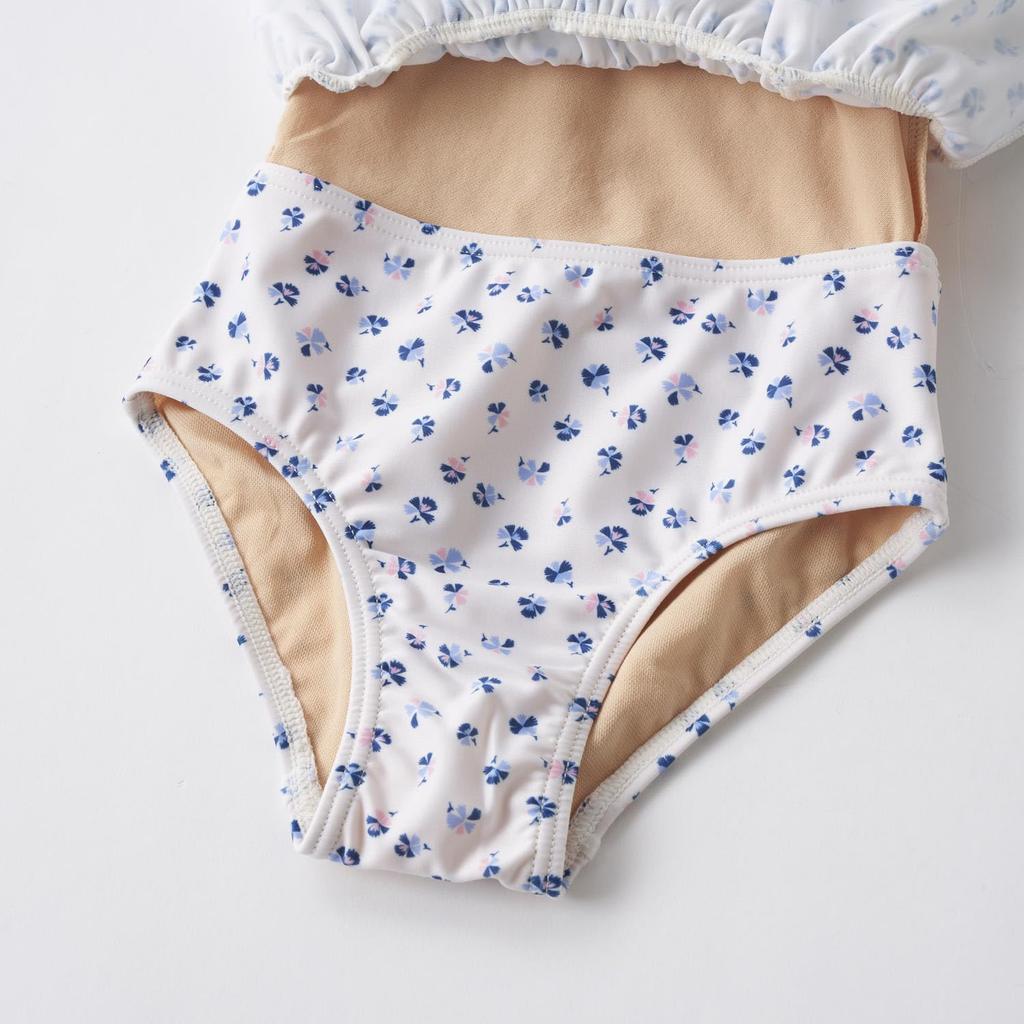 Marie Claire One-Piece Swimsuit with Small Floral Print and Ruffled Shoulders, Off-White, 125702, Girls