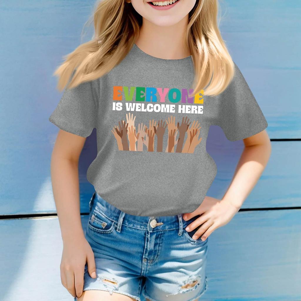 Детский набивной короткий рукав круглый вырез повседневный удобный свободный легкий топ