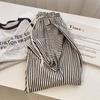 Women's Petite High Waist Black & White Striped Wide Leg Pants - Summer Casual Straight Leg