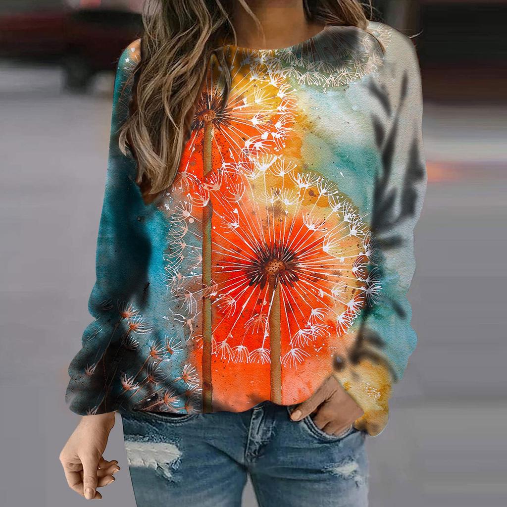 Футболка с длинным рукавом с принтом «Осенние цветы и птицы» в формате 3D, уличная одежда для женщин, свитшоты, пуловеры, свободная женская одежда