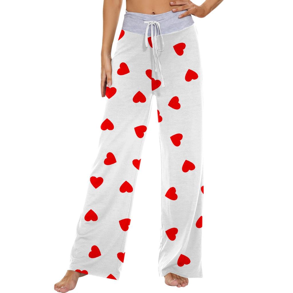 Женские модные повседневные удобные пижамные брюки с принтом и широкими штанинами на шнурке