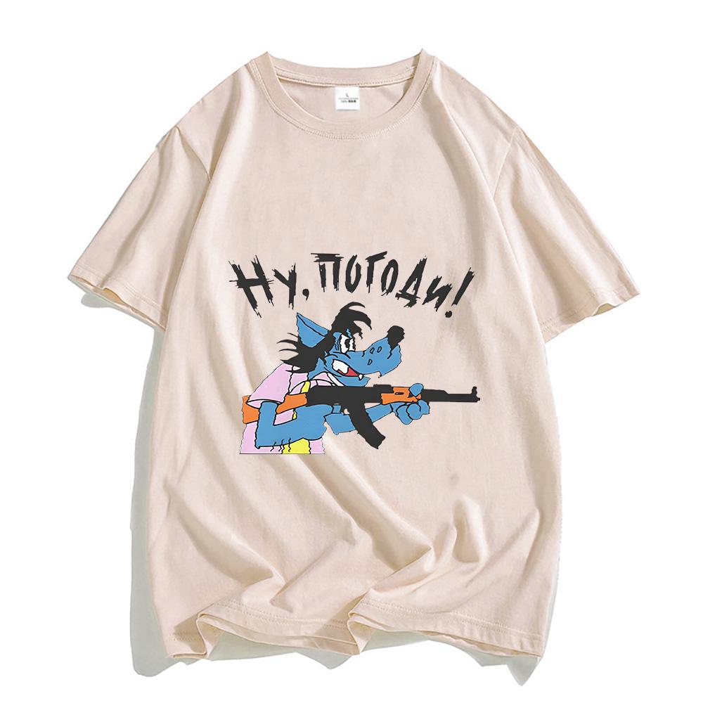 Nu Pogodi T-shirt Short Sleeve O-neck High Quality Tee-shirt Summer Harajuku Kawaii Tshirt Cartoon Cotton Clothes