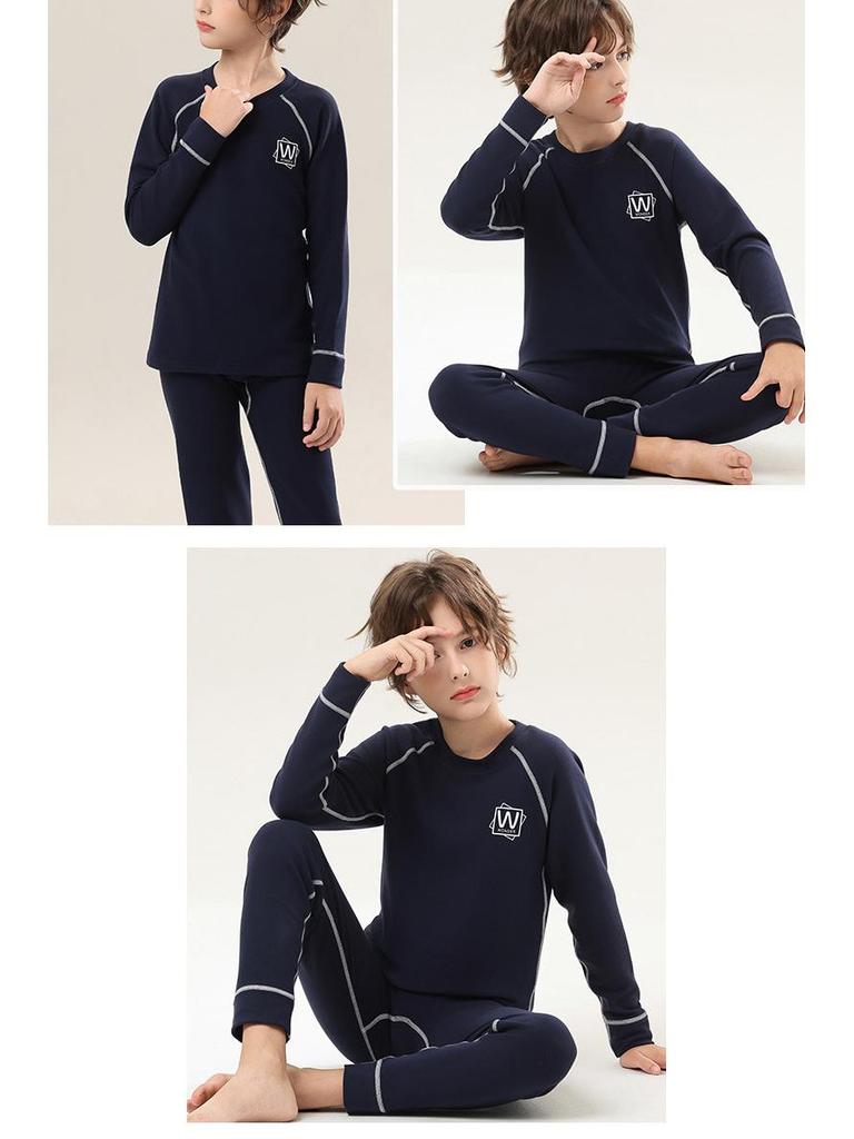 Комплект термобелья из немецкого бархата для мальчиков с флисовой подкладкой для подростков и детей старшего возраста - Осень/Зима