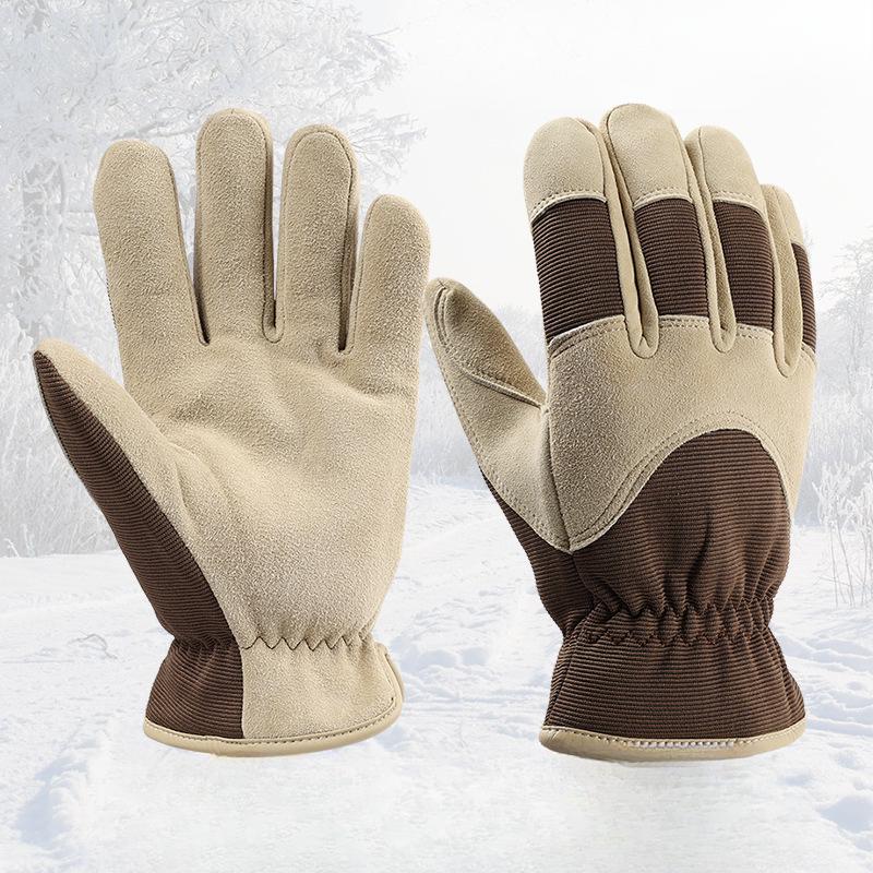 Зимние теплые перчатки из оленьей кожи, утепленные бархатом, противоскользящие, износостойкие, для улицы, для работы лопатой, для холодных помещений, защита от холода, рабочие перчатки