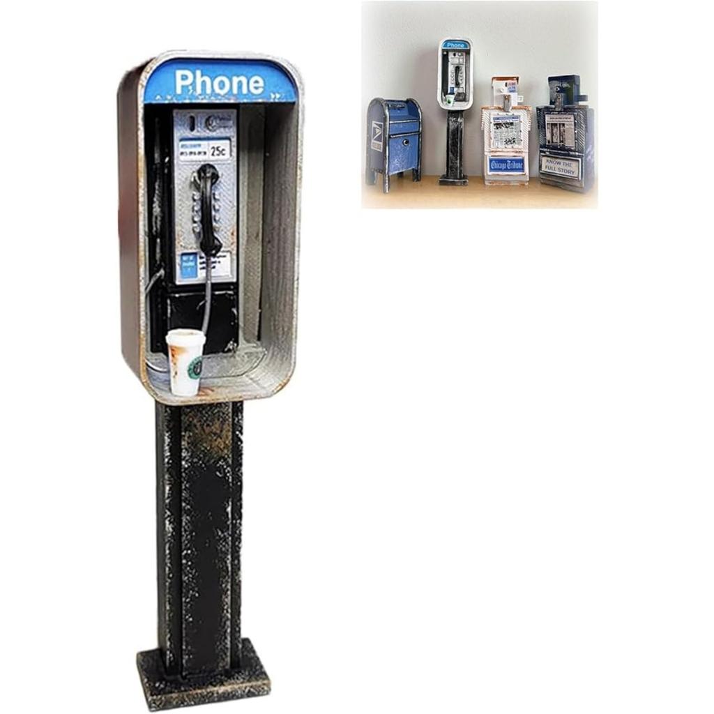 Miniature American Payphone In 1:12 Scale, Mini Vintage Style Phone Booth Mailbox Model Decoration Collection Scene Building Mini Dollhouse Furniture