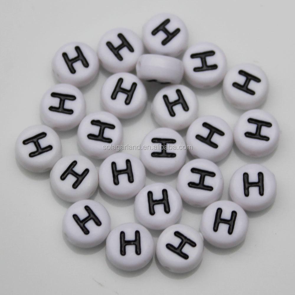 7mm White Flat Black Letters 100pcs Coin Spacer Beads Acrylic Plastic Jewelry Making DIY Bracelet Necklace