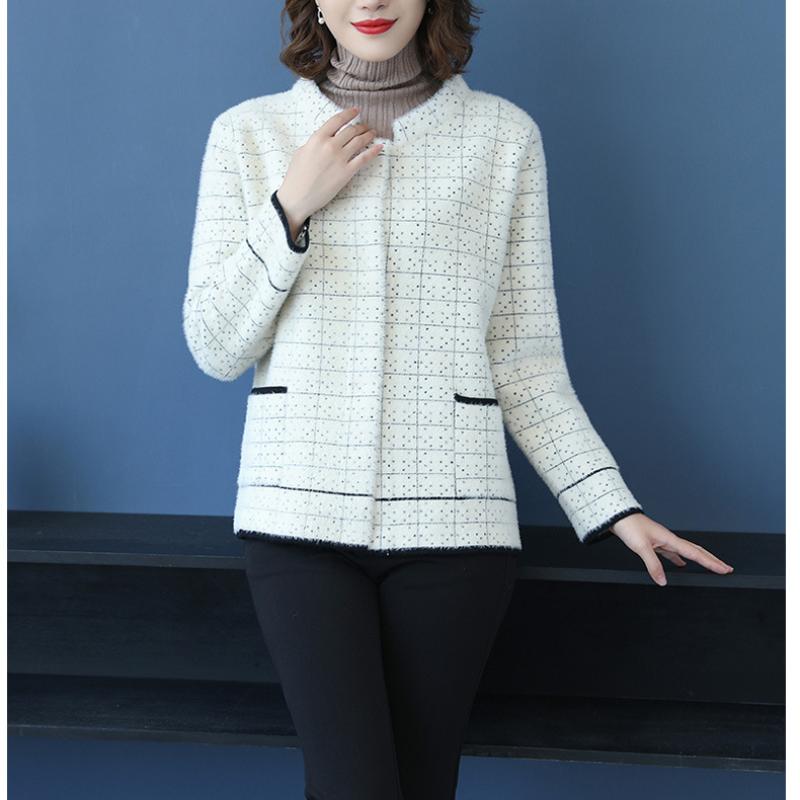 Осенне-зимняя клетчатая куртка из искусственной норки, женский короткий кардиган с длинными рукавами, весенне-осеннее модное пальто