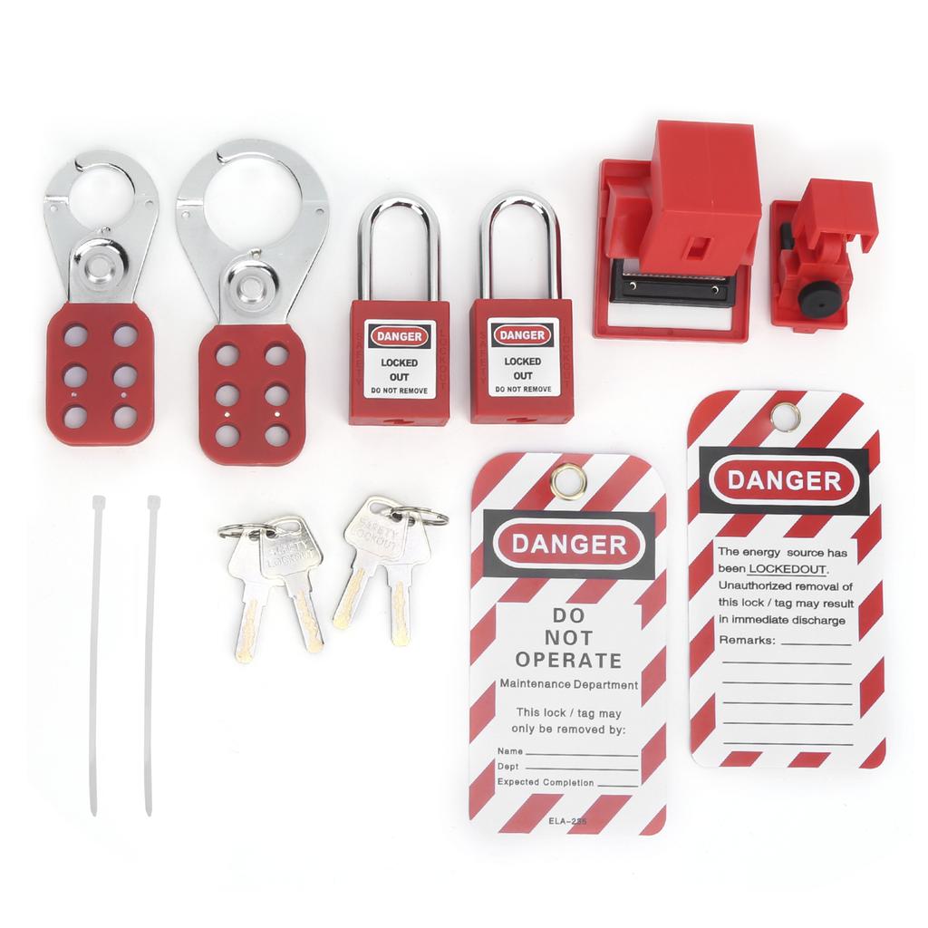 Lockout Tagout Kit Multifunctional with Hasp Warning Tag Safety Red Padlock Portable