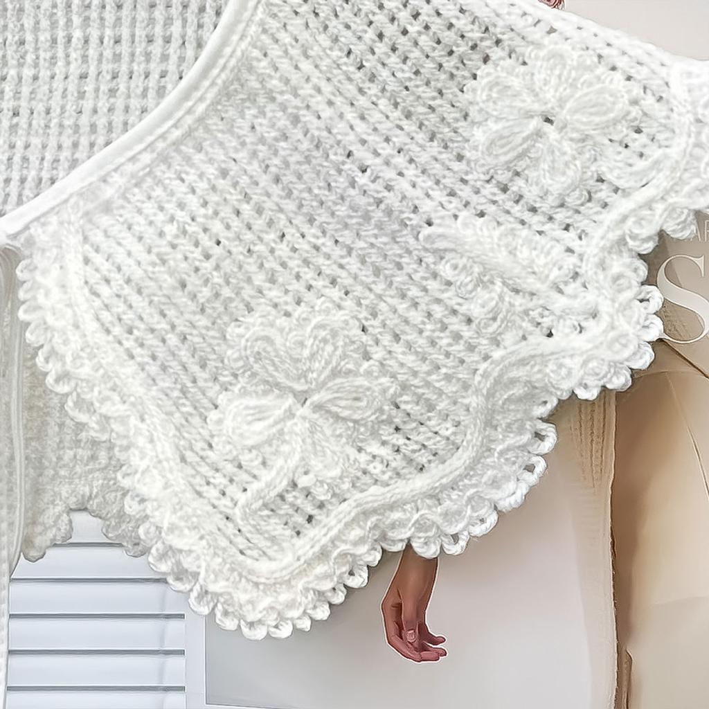 Elegant Detachable Shawl False Collar Hollowed Out Crochet Knit Woolen Flower Decorative Capelet for Collarless Dresses