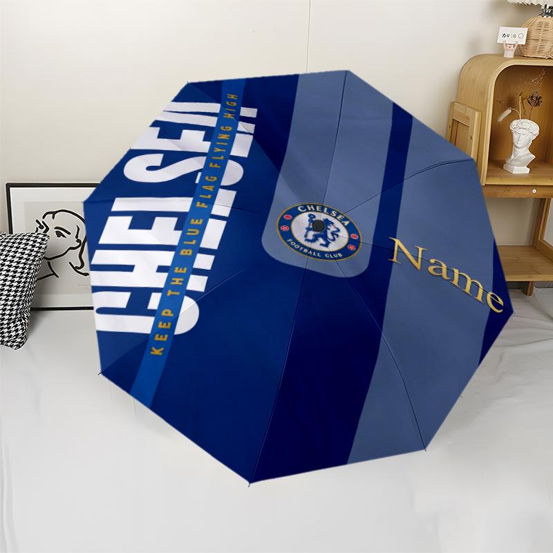 Custom Name Chelsea Football Club Theme Automatic Umbrella, Lightweight & Portable, 8 Rib, Perfect for Outdoor Travel, Birthdays, Christmas, Gifts.