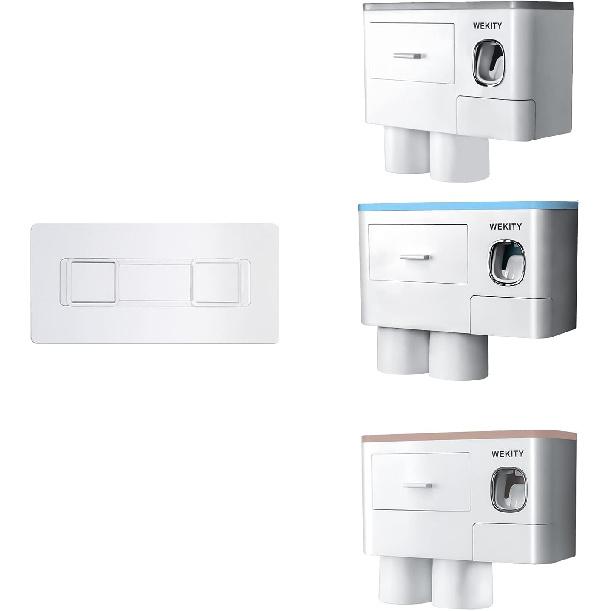 Wekity Toothbrush Holder Wall Adhesives, Wall-Mounted Sticker for Multi-Functional Space-Saving Toothbrush Holder with Toothpaste Dispenser (Wall