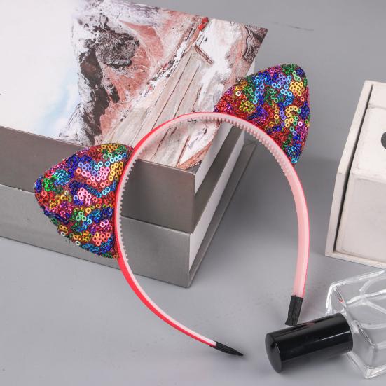 Girl Headband Sparkling Sequins Three-Dimensional Cat Ear Shape Painless Wearing Arc Hair Hoop Kids Daily Party Hair Accessory