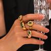 European and American style irregular hammered stainless steel open ring with zircon inlay for women titanium steel ring