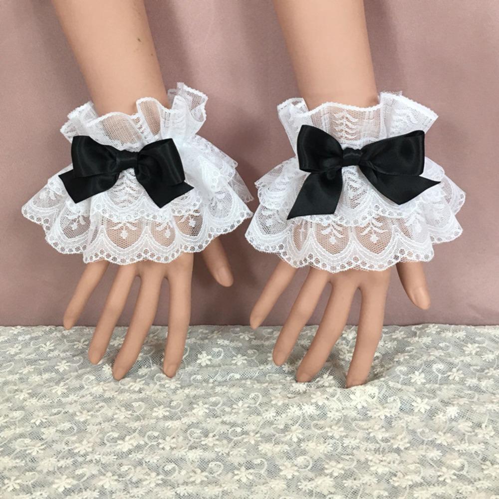 1Pair Ruffled Wrist Cuffs Lace Maid Cosplay Bracelet Sweet Hand Sleeve Lolita