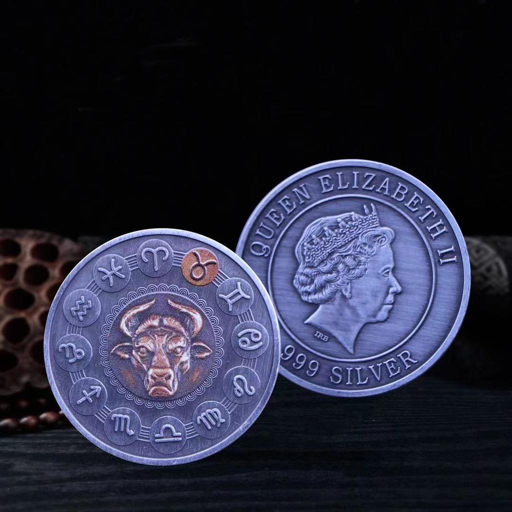 Металлическая памятная монета под античную бронзу, двенадцать знаков зодиака, памятная монета, цветная печать, рельеф, металлическая памятная медаль