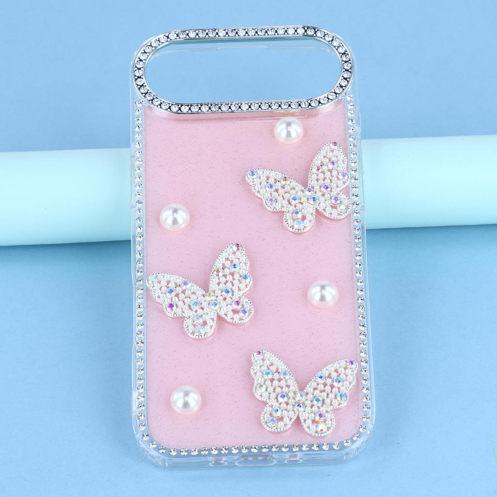 For iPhone Air Case Rhinestone Edge Pearl Butterfly Decor TPU+PC IMD Phone Cover