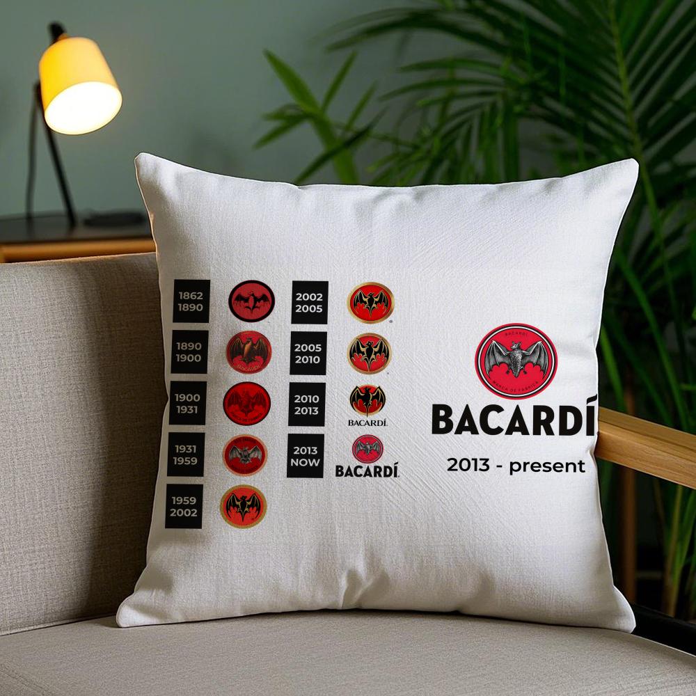B-Логотип Bacardi Чехол на подушку Плюшевая ткань Мягкий Двусторонний печатный Невидимая молния Наволочка для дивана Домашний декор