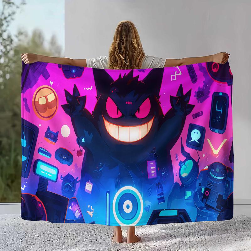 Gengar Pokemon Cartoon Ectoplasma Flannel Blanket,Ultra Soft Warm Plush Throw for Home Bedroom Bed Sofa Cover Picnic gift