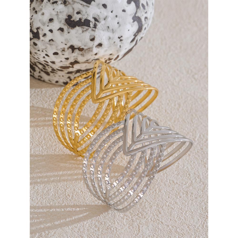 Eetit Творческий браслет из нержавеющей стали с полосатым геометрическим узором, полый, открытый, с покрытием PVD 18K, большой, на запястье, ювелирное украшение