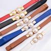 Retro Pearl Double Buckle Waist Belt – European & American Style Elastic Stretch for Women's Dress