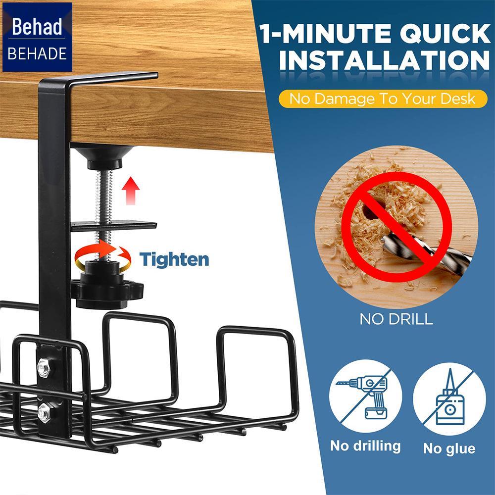 Punch-Free Under-Desk Cable Organizer & Power Strip Rack