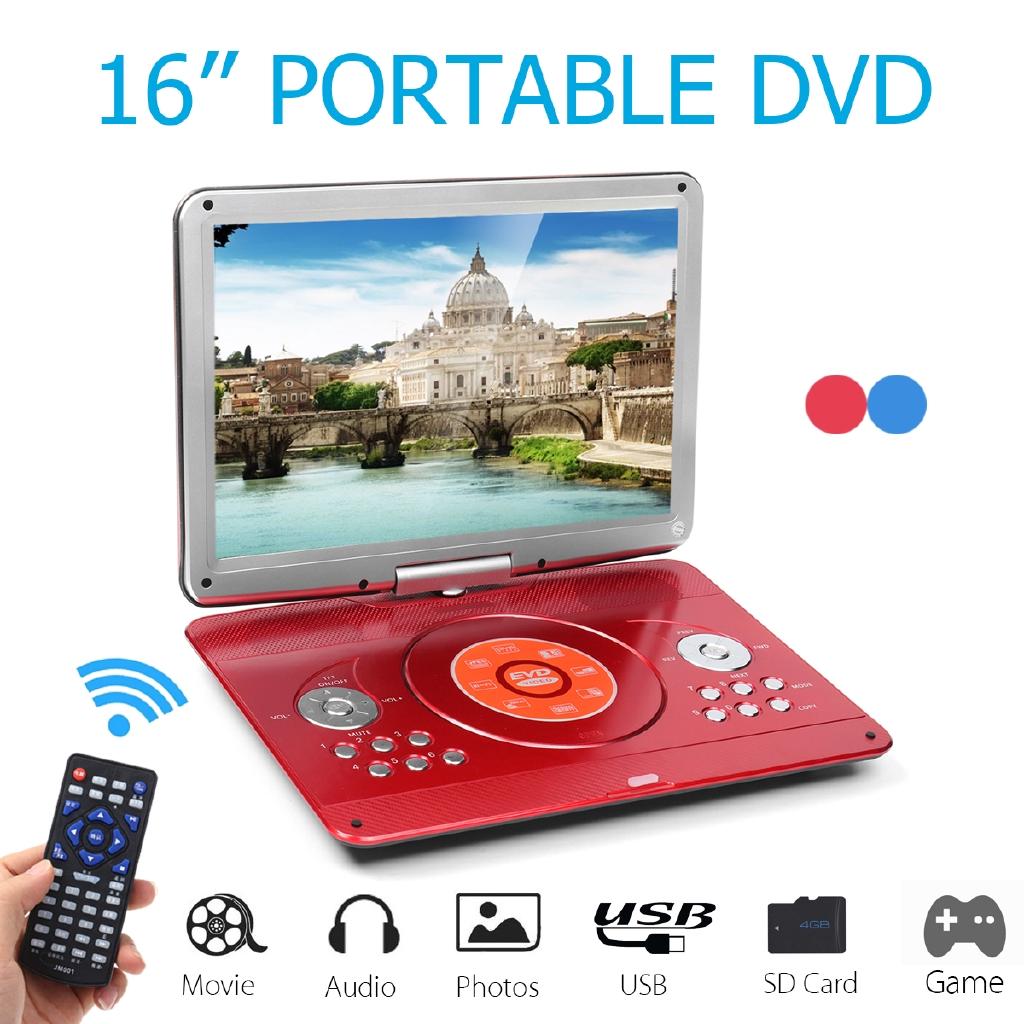 14-дюймовый портативный DVD-плеер с вращающимся экраном Media DVD для игрового ТВ Поддержка MP3 MP4 VCD-плеер для дома и автомобиля