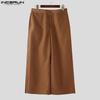 INCERUN Men Casual Zipper Waist Side Ruffled Casual Long Wide Leg Pants Trousers