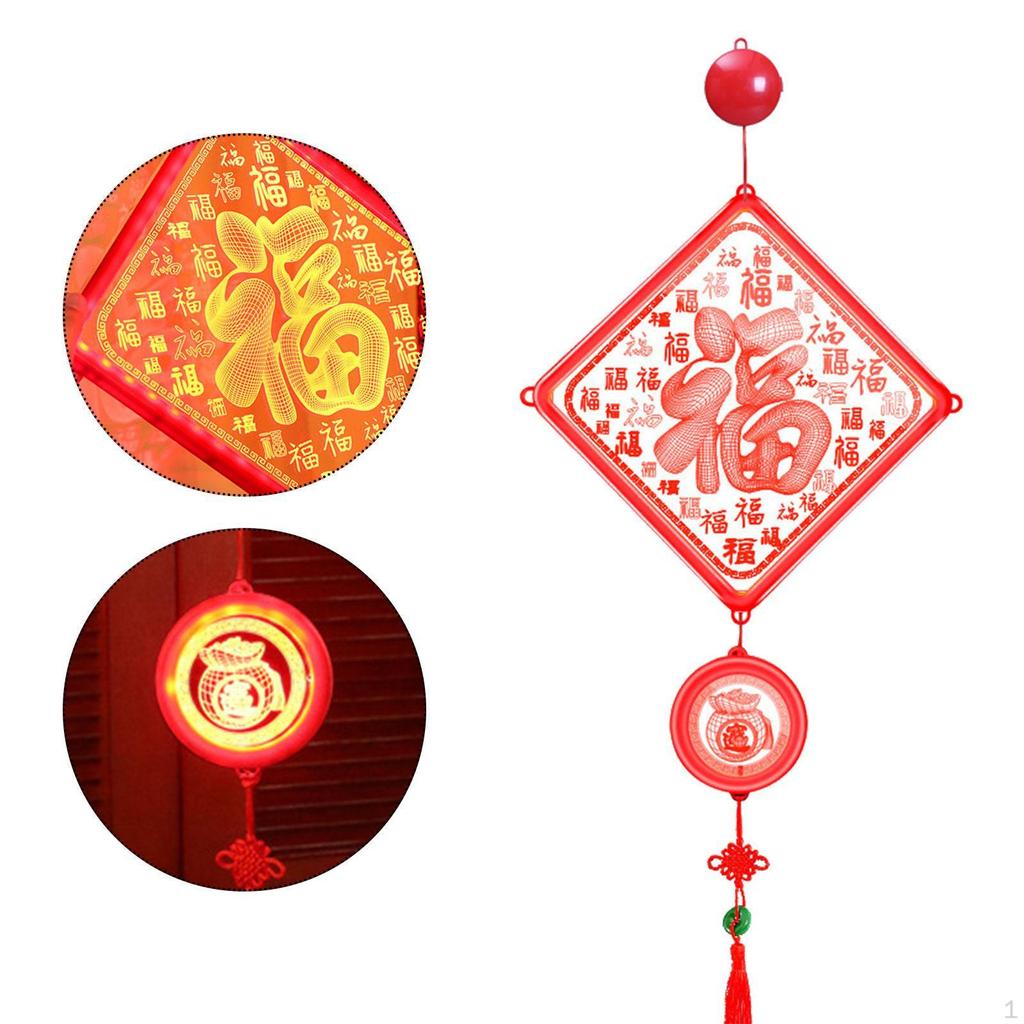 Fu Blessing Hanging Ornament Chinese Year LED Decor for Window Wall
