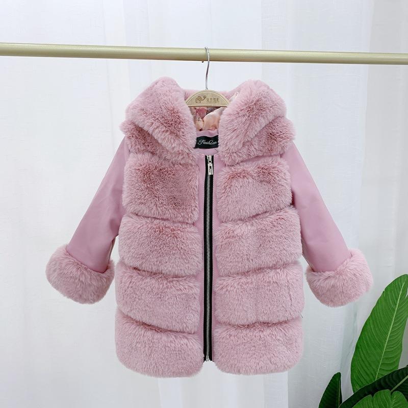 Autumn and Winter Children's Cotton-padded Hooded Fur Short Coat
