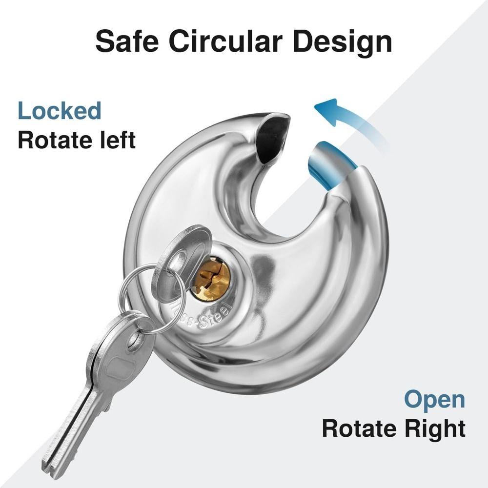 Stainless Steel Round Disc Lock with 2 Keys Security Lock Disc Locking Padlock  Outdoor Use