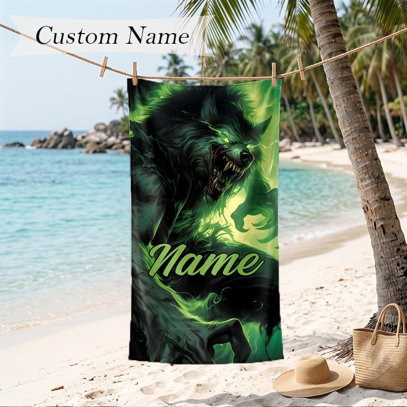 Horrible Werewolf Custom Name Printed Beach Towel Personalized Soft Towel For Swimming Beach Travel