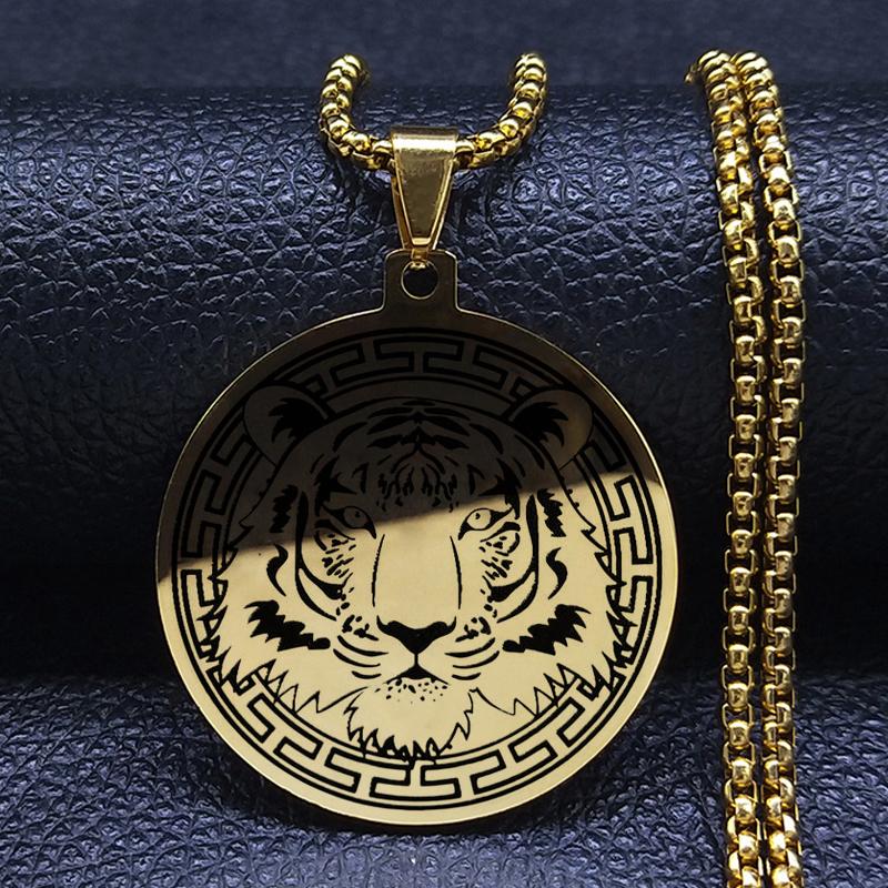 Ожерелья с головой тотема волка, тигра, льва, головы медведя, животное из нержавеющей стали, мужские ожерелья с подвеской для женщин
