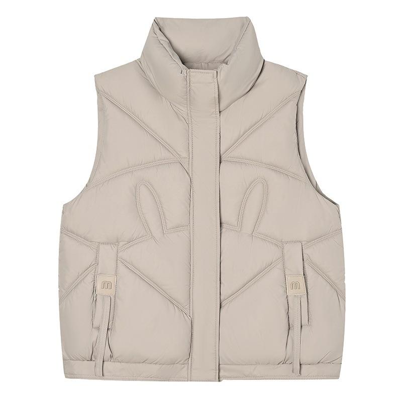 Пуховый жилет куртка женский осенне-зимний новый модный короткий верхняя одежда утолщенный воротник-стойка без рукавов хлопковый жилет