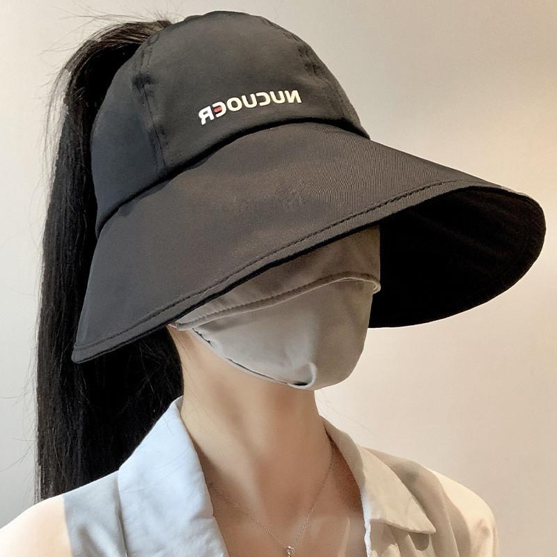 Летняя Стильная Шляпа с Широкими Полями для Женщин Защита от УФ-лучей Дизайн Кепки с Хвостом Складная