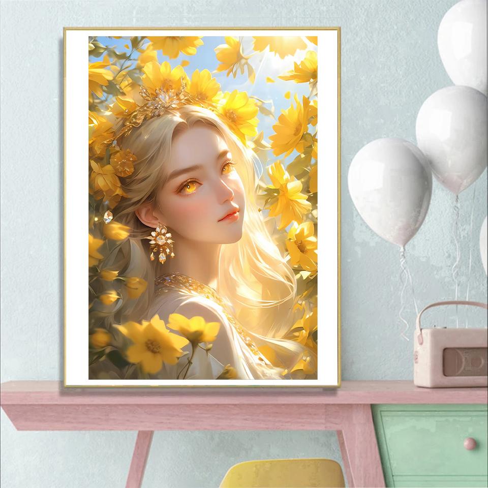 Diamond Painting Full Circle Square Flower Fairy 5DDiy Novel Mosaic Embroidery Cartoon Girl Cross Embroidery Set Home Decoration