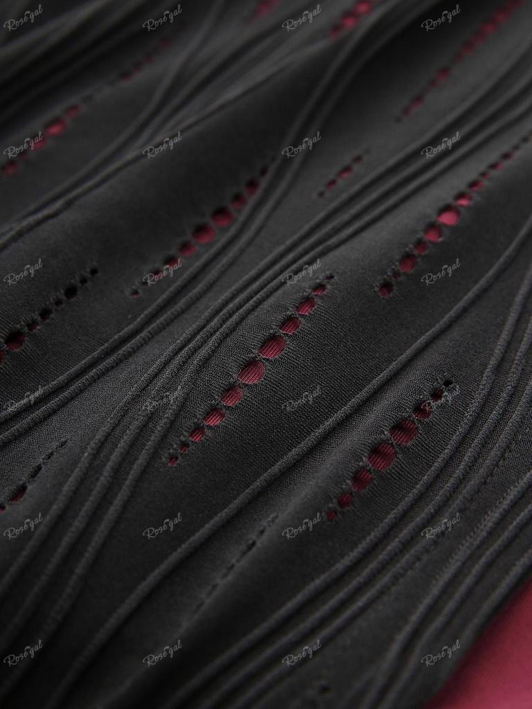 Юбка в рубчик Rosegal размера плюс Revit с кружевной отделкой и люверсами из ленты с вырезом