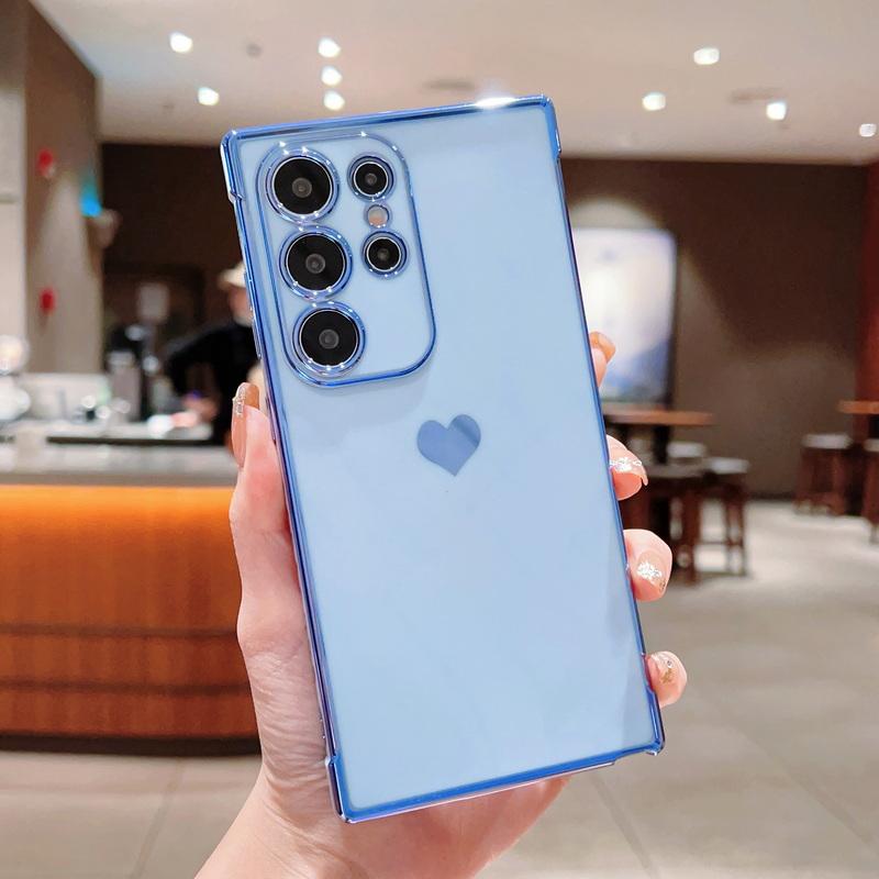 Solid Color Love Heart Print Slim Case For Samsung Galaxy S25 Ultra S24 FE S23 S22 S21 A16 A55 A15 A35 A25 A14 Plating TPU Soft Shockproof Phone Cover