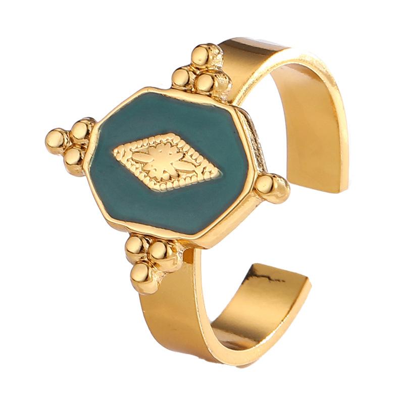 French Palace Style Emerald Open Titanium Steel Ring for Women, Versatile and Fashionable Index Finger Ring