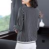 Autumn Winter New Slim Long Sleeve Top V-Neck Striped T-shirt Women's Loose Versatile Bottoming Shirt M-5XL