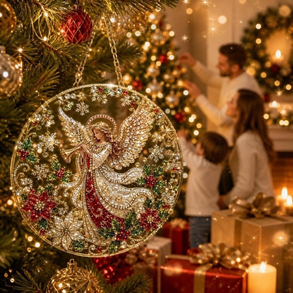 2D Flat Christmas Ornament Shiny Christmas Tree Decor Home Decoration Xmas Hanging Decor Party