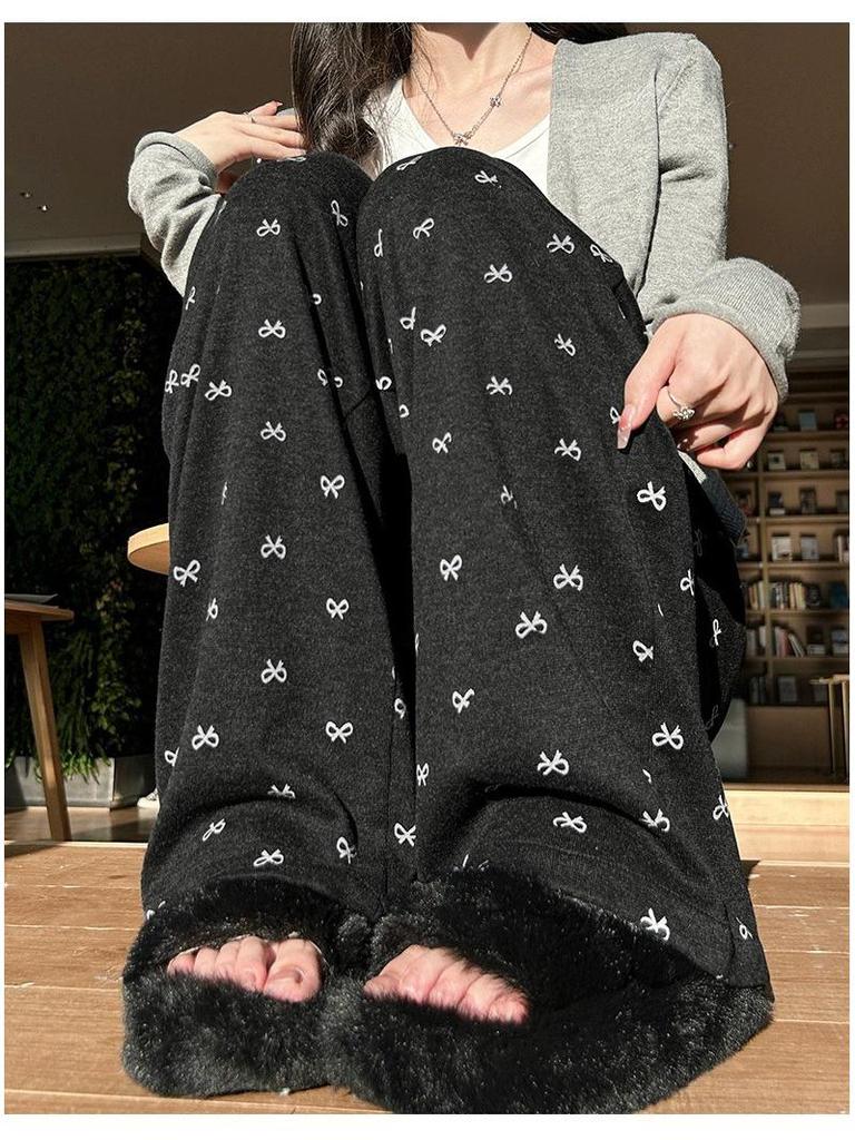 Корейские ретро брюки с бантом, с высокой талией, широкими штанинами, из шелковистой ткани для женщин