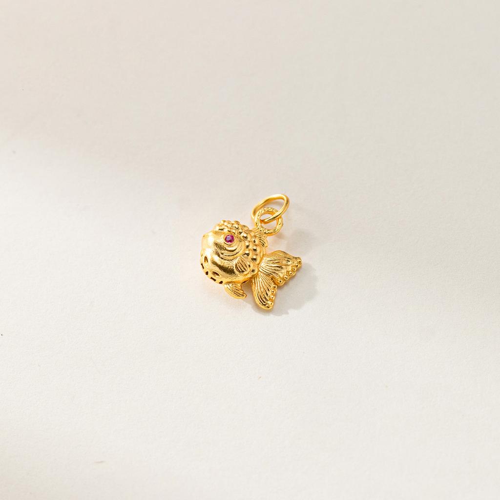 S925 Sterling Silver Gold-plated Diamond-encrusted Small Fish Pendant DIY Handmade Braided Rope Material Accessories