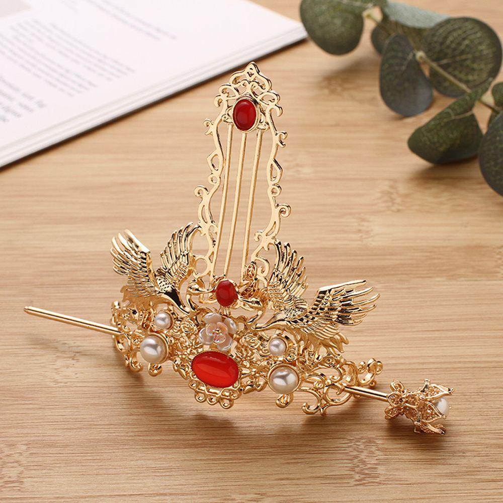 Accessories Zinc Zinc Alloy Hanfu Hairpin Crane Hair Stick Hairstyle Design Tool Ancient Style Hair Crown