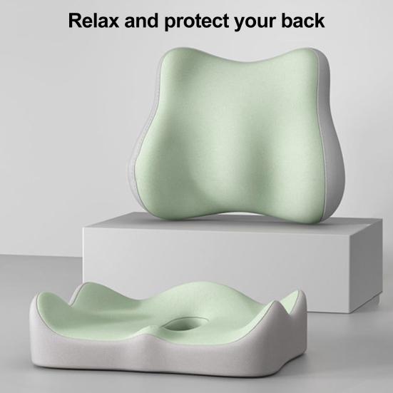 Seat Cushion with Separate Backrest Memory Foam Cushion with Back Support Office Chair Cushion for Sciatica Relief Lumbar Support Car Travel Use