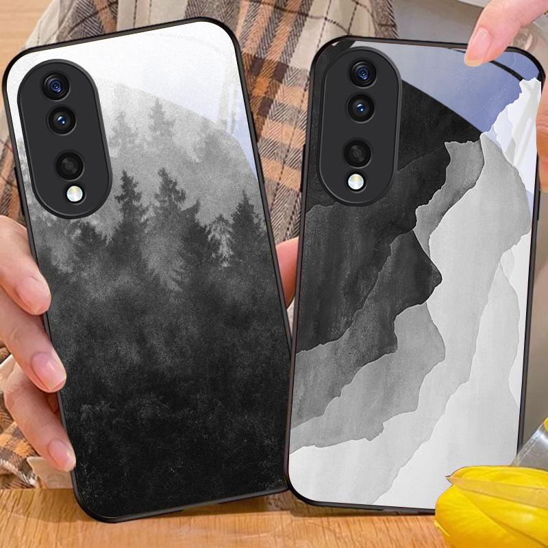 Черно-белая пейзажная живопись Чехол для телефона из стекла For Honor X6 X9c X9 X6b X8a X8 X9b X5b Plus X8b X5 Plus X30 X9c Smart X5b X9a X30 X50i