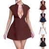 Women's Solid Color Summer Dress Pocket Sleeveless Sexy V-neck Slim High Waist Short Skirt