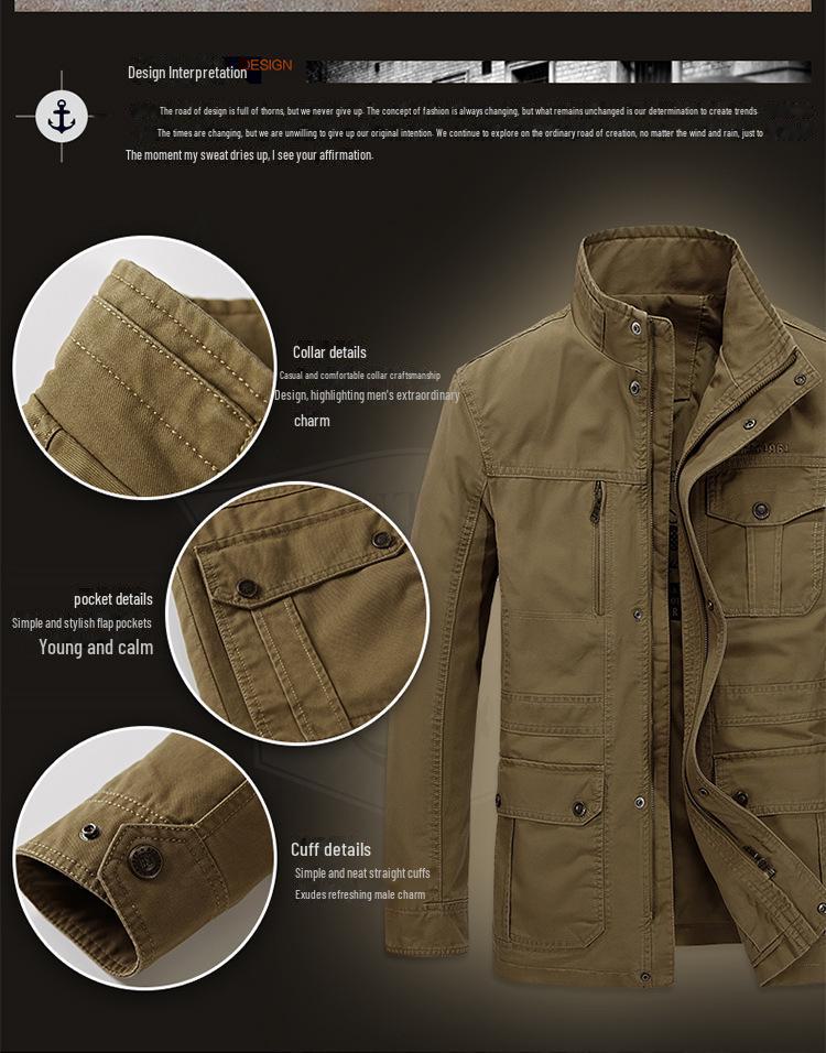 Мужская куртка средней длины свободного кроя на весну и осень — большой размер, повседневный стиль для мужчин среднего возраста