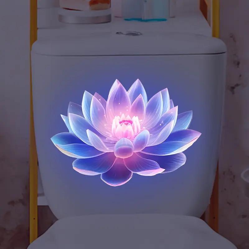 Светящаяся наклейка на унитаз для ванной, ночник, наклейка на стену с лотосом, наклейка на крышку сиденья унитаза, самоклеящаяся, ПВХ, водонепроницаемая, декор для дома