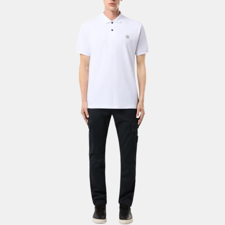 STONE ISLAND Мужская рубашка поло с коротким рукавом и логотипом, белая K1S1522000-2RS0039-V0001